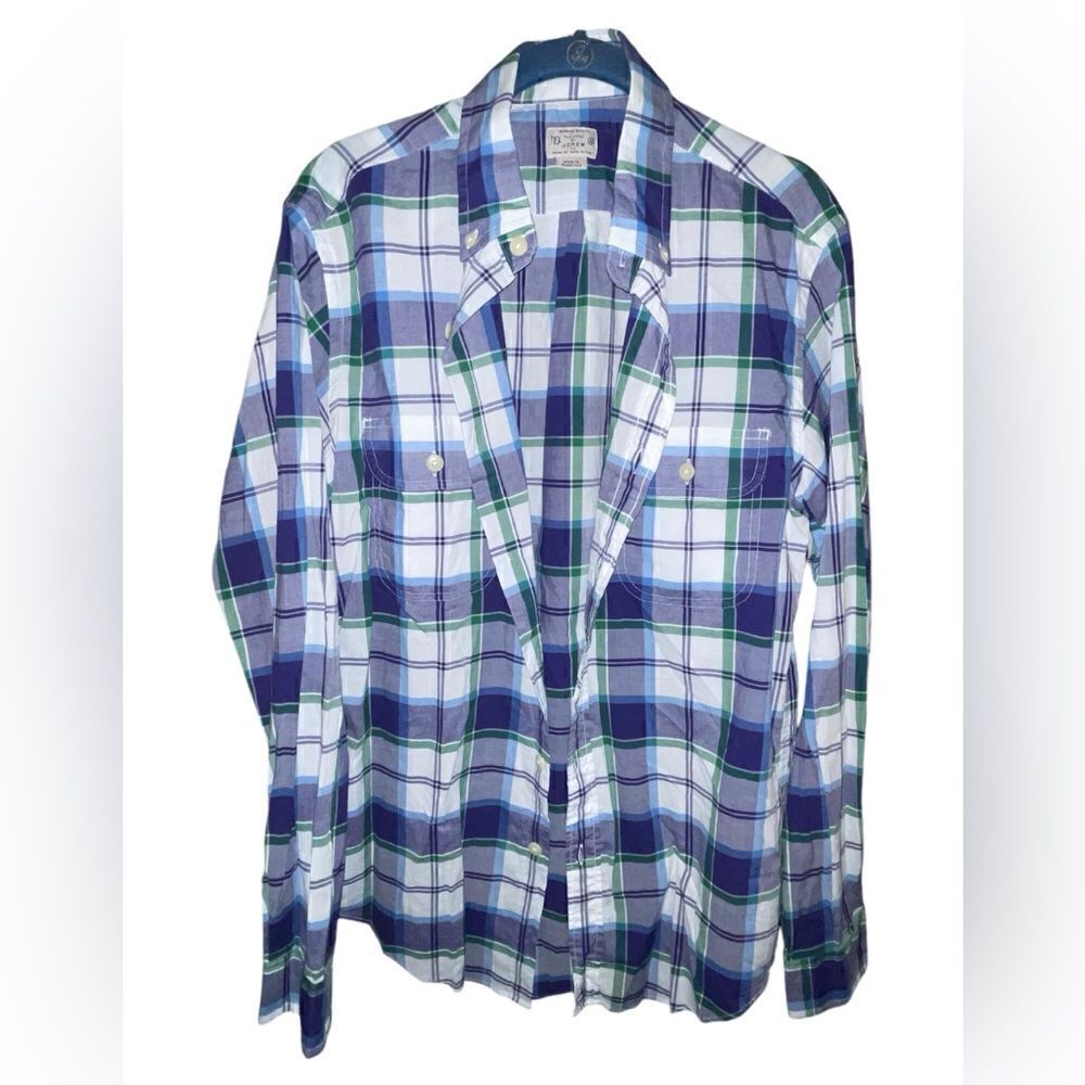 J Crew Cotton Shirt - Blue Plaid Button Down Collar - Men's Size S